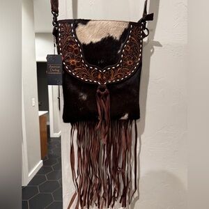 American Darling Brown and Black Crossbody with Fringe